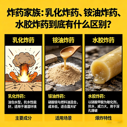 荣邦乡炸药家族：乳化炸药、铵油炸药、水胶炸药到底有什么区别？